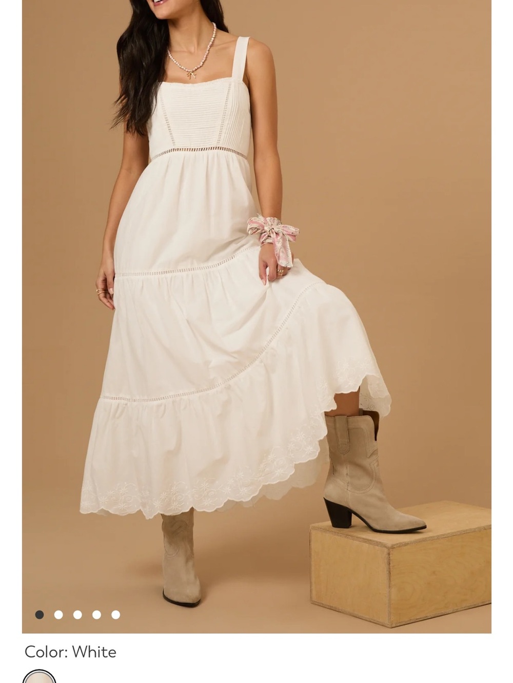 Altar'd State White Tiered Lace-Trim Maxi Dress
